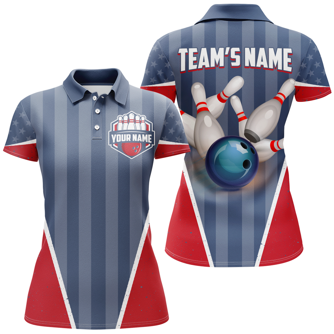 Custom American Bowling Polo Shirt for Women Custom Bowling Team Shirt Bowlers Jersey