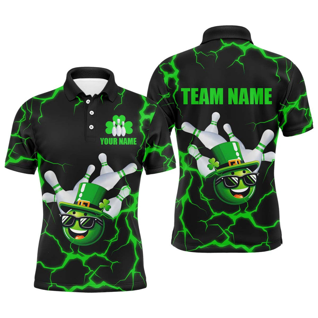 Personalized Bowling Patrick Day Shirt for Men Lucky Bowling Team Jersey Green Bowling Polo Shirt