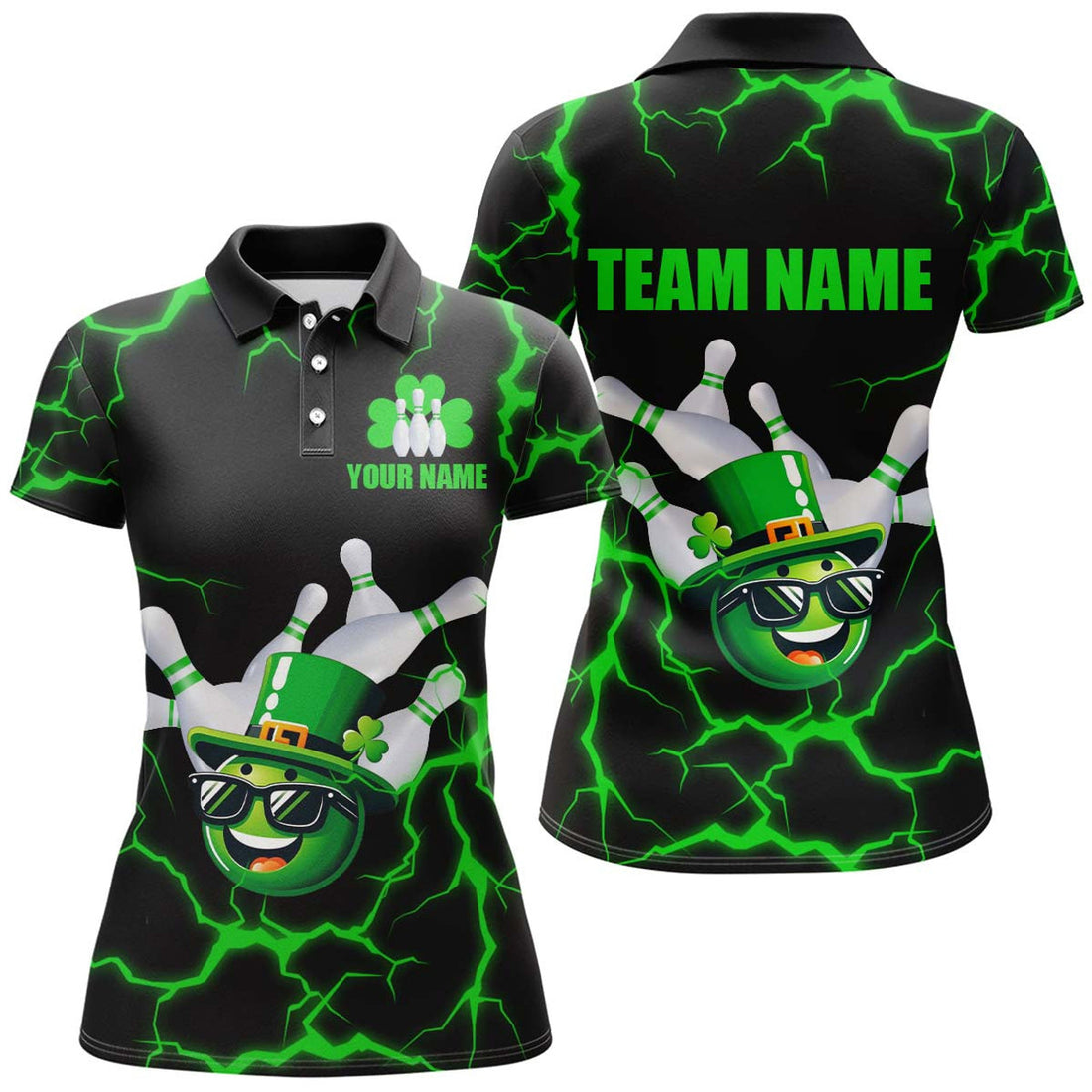 Custom Personalized Bowling Patrick Day Shirt for Women Lucky Bowling Team Jersey Green Bowling Polo Shirt