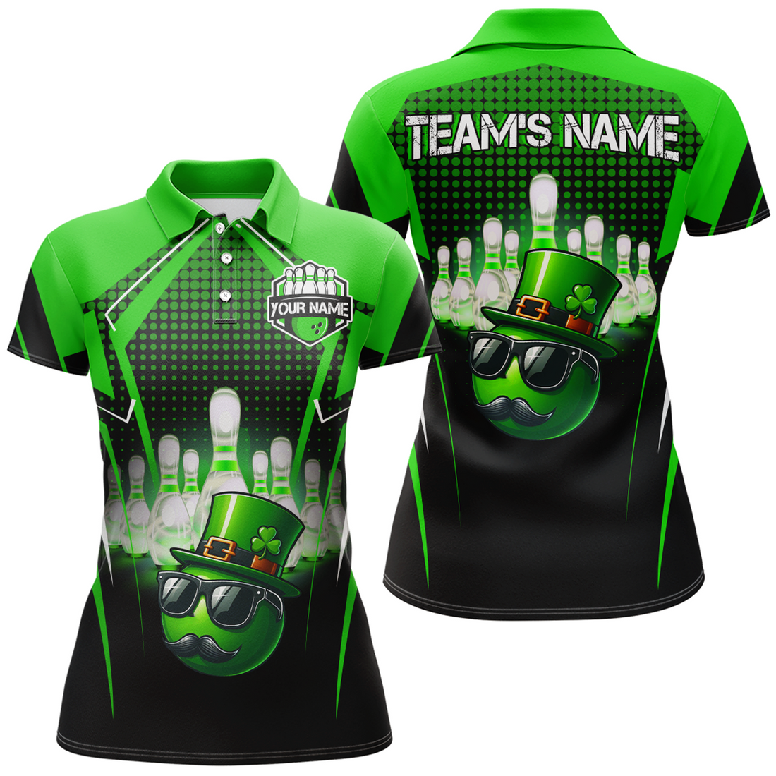 Custom Lucky Bowling Shirt for Women Custom Green Polo Team Shirt St. Patrick Day Bowling Shirt