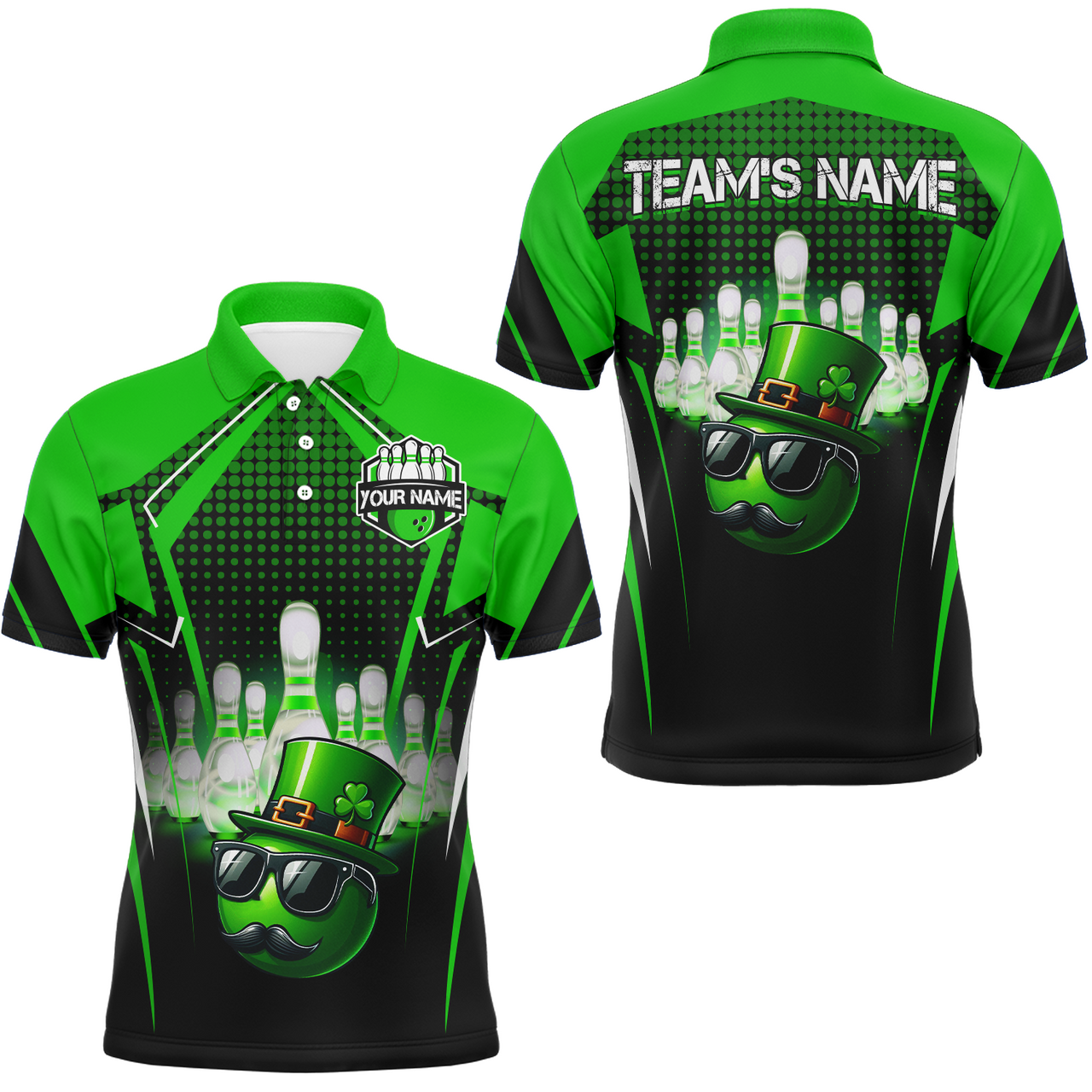 Custom Lucky Bowling Shirt for Men Custom Green Polo Team Shirt St. Patrick Day Bowling Shirt