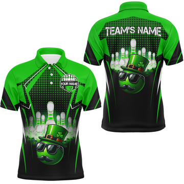 Custom Lucky Bowling Shirt for Men Custom Green Polo Team Shirt St. Patrick Day Bowling Shirt