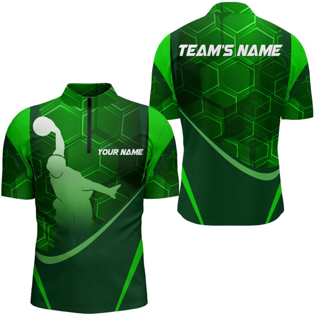 Custom Green Bowling Shirt for Men Bowling Jersey Bowling Team League Quarter-Zip Shirt
