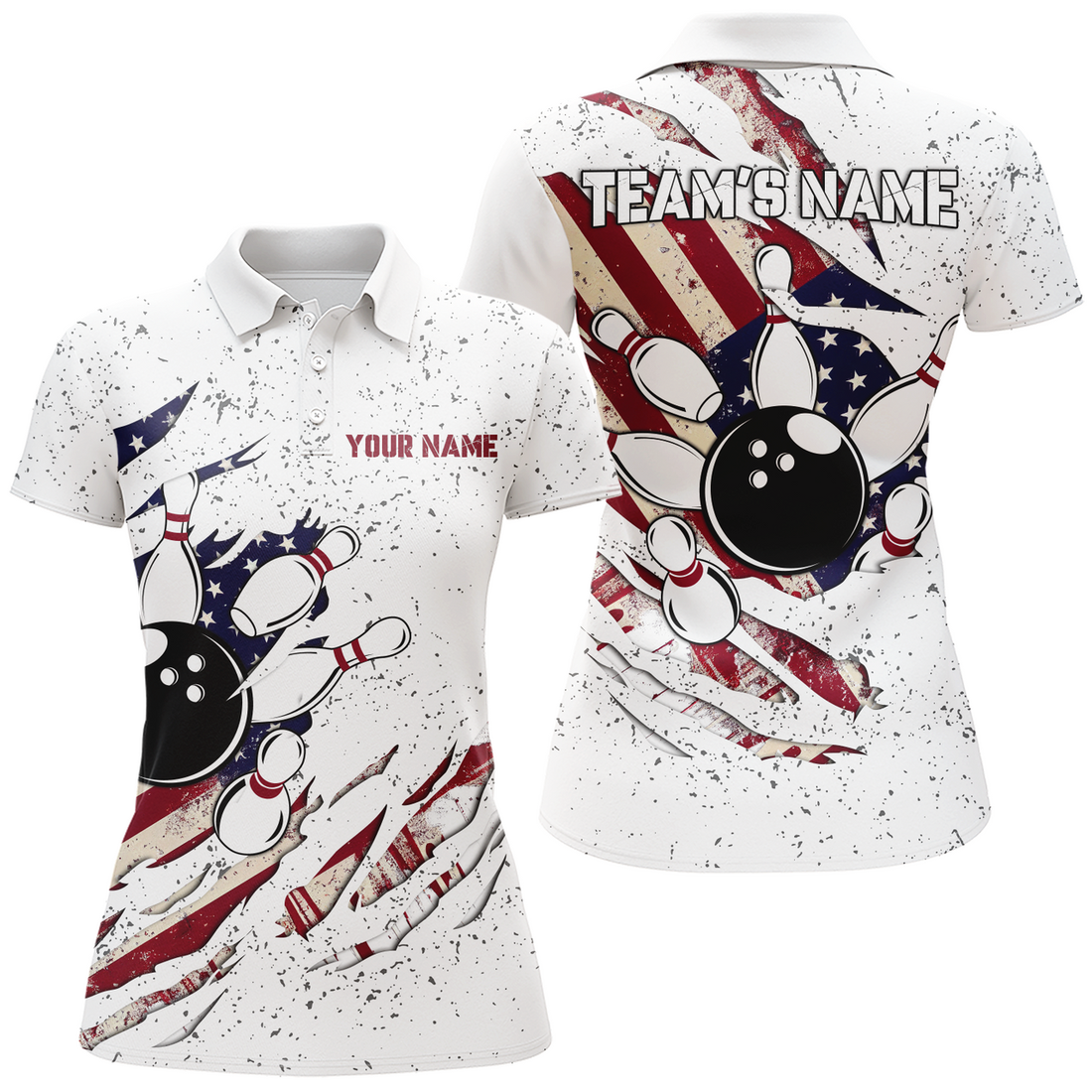 Custom American Flag Bowling Shirt for Women Custom Bowling Team Jersey Bowling Polo Shirt