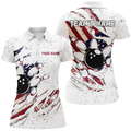 Custom American Flag Bowling Shirt for Women Custom Bowling Team Jersey Bowling Polo Shirt