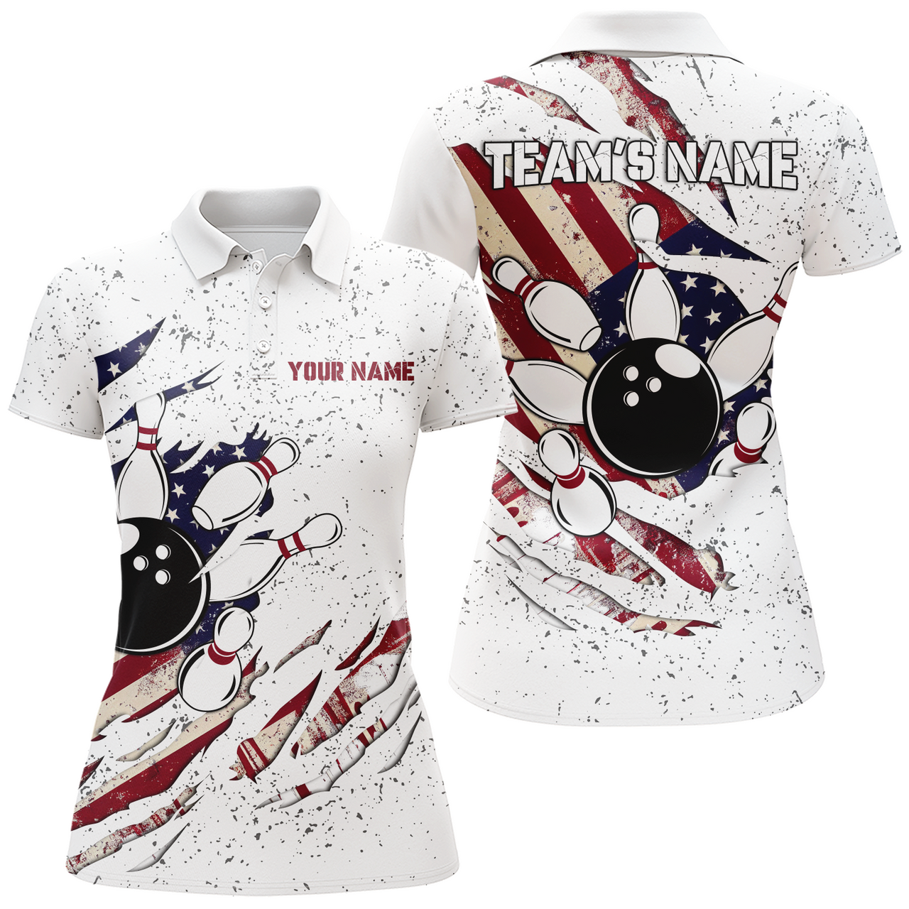 Custom American Flag Bowling Shirt for Women Custom Bowling Team Jersey Bowling Polo Shirt