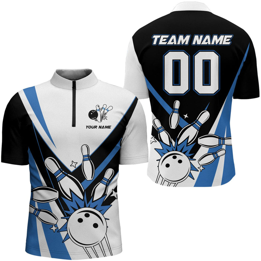 Custom Multi Color Bowling Quarter-Zip Shirt for Men Custom Name Number Bowling Team Shirt Bowlers Jersey