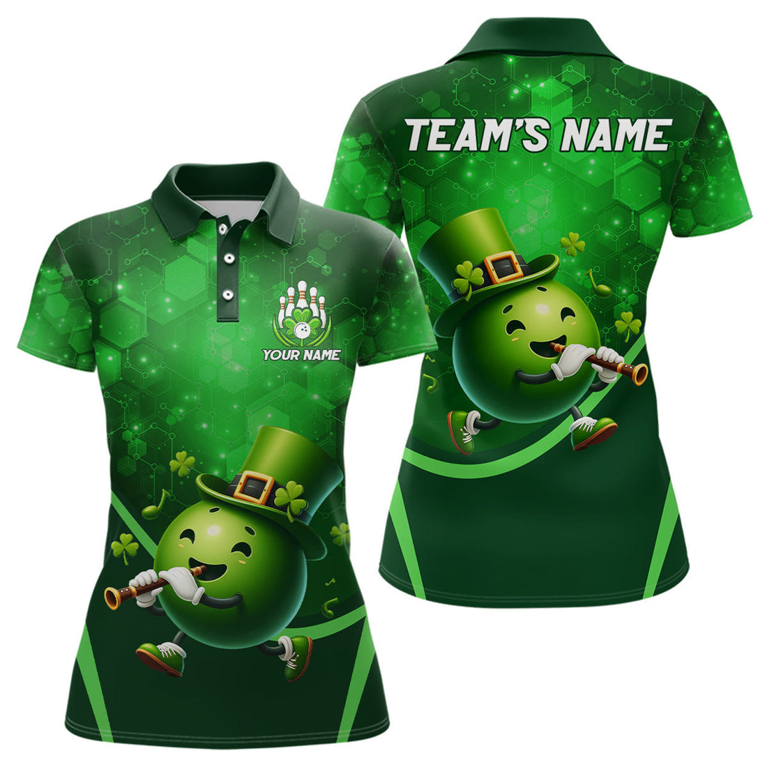 Custom Lucky Bowling Shirt for Women St. Patrick Day Bowling Shirt Custom Green Polo Team Shirt