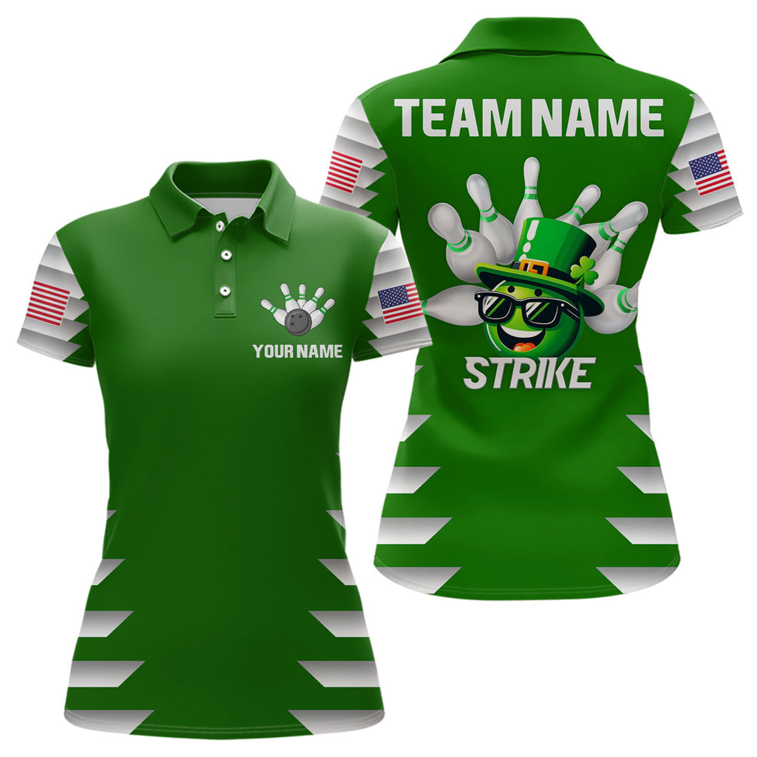 Custom Lucky Bowling Shirt for Women St. Patrick Day Bowling Shirt Custom Green Polo Team Shirt