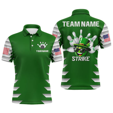 Custom Lucky Bowling Shirt for Men St. Patrick Day Bowling Shirt Custom Green Polo Shirt