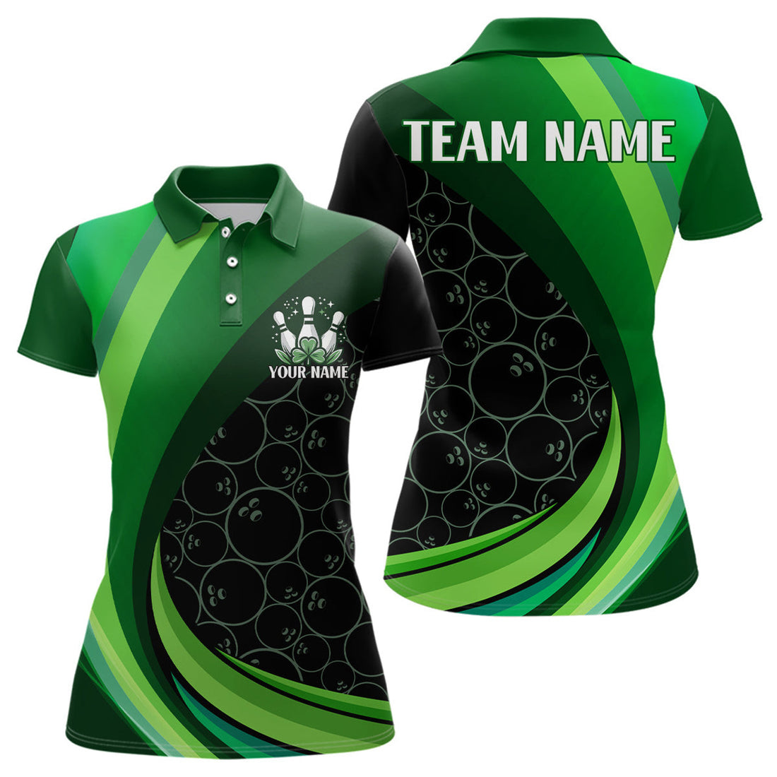 Custom Lucky Bowling Shirt for Women St. Patrick Day Bowling Shirt Custom Green Polo Team Shirt