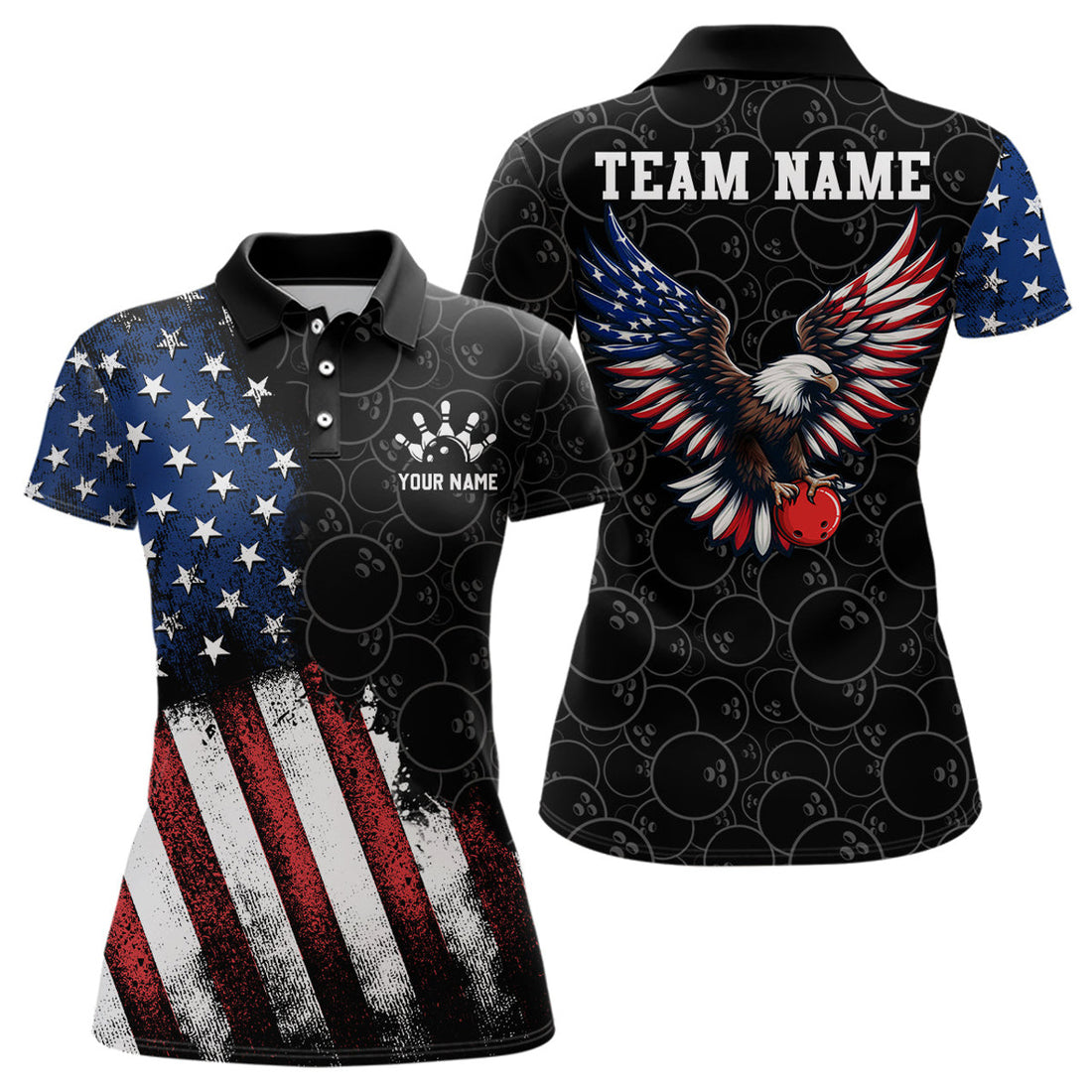 Custom American Bowling Polo Shirt for Women Custom Bowling Team Jersey Bowling Shirt