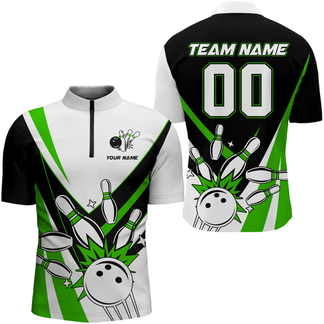Custom Multi Color Bowling Quarter-Zip Shirt for Men Custom Name Number Bowling Team Shirt Bowlers Jersey