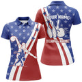 Custom American Flag Bowling Jersey For Women Personalized Bowling Polo Shirt Patriotic Bowling Team Shirt