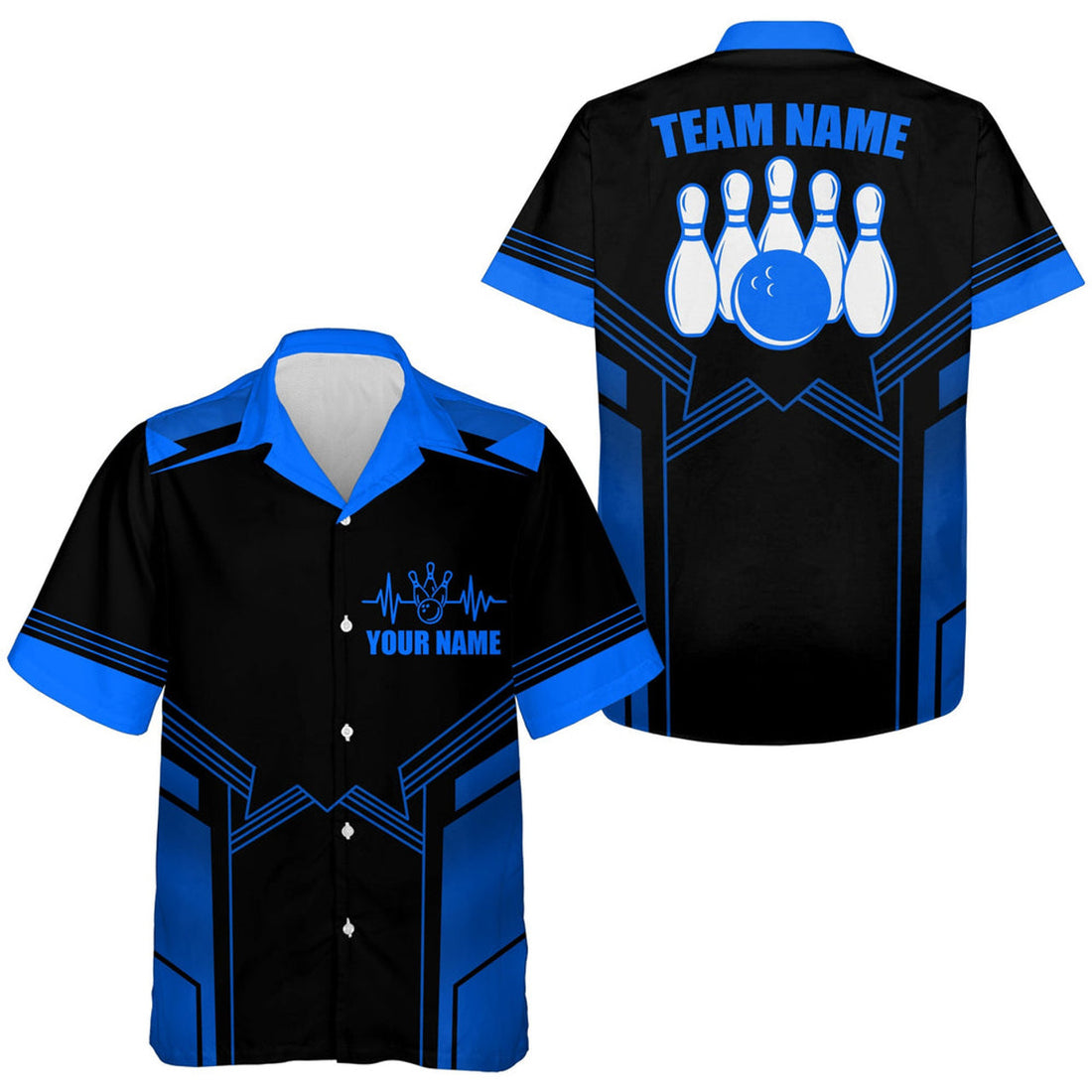 Custom Hawaiian Bowling Shirt For Men Custom Blue Bowling Hawaiian Men's Bowling Team Shirt