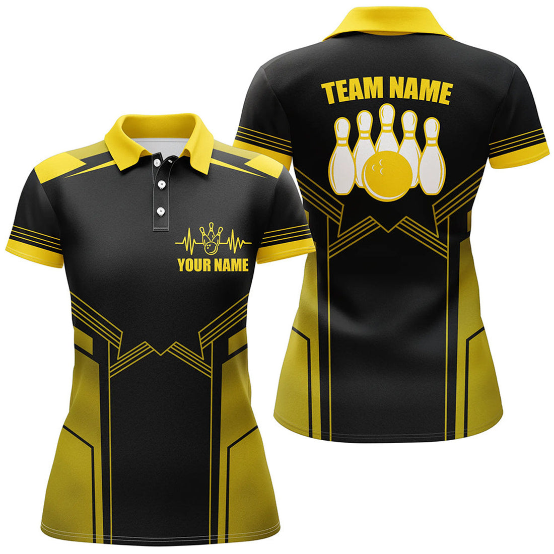 Custom Yellow Bowling Polo Shirt for Women Custom Bowling Jersey With Name Ladies Bowling Team Shir