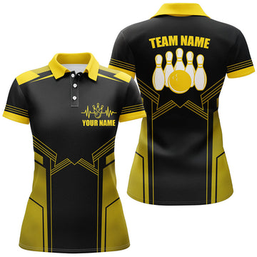 Custom Yellow Bowling Polo Shirt for Women Custom Bowling Jersey With Name Ladies Bowling Team Shir