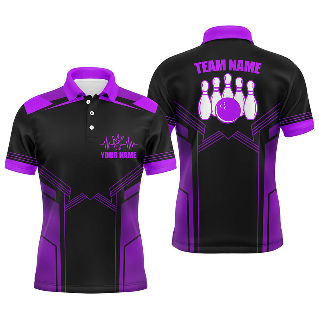 Custom Purple Bowling Polo Shirt For Men Custom Bowling Jersey With Name Bowling Team Shirt For Men