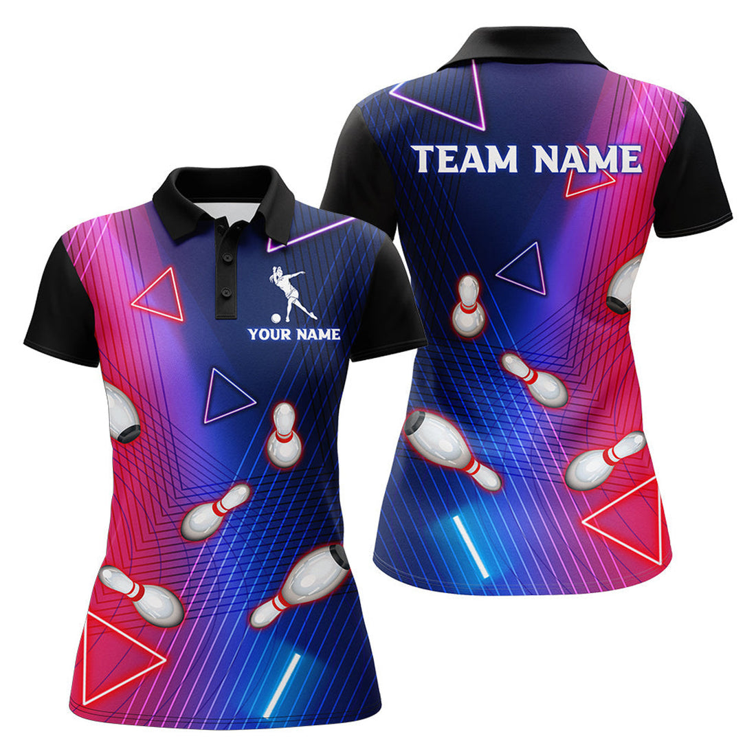Custom Navy Bowling Shirt For Women Custom Name Polo Bowling Jersey Ladies 3D Bowling Team Shirt For Women