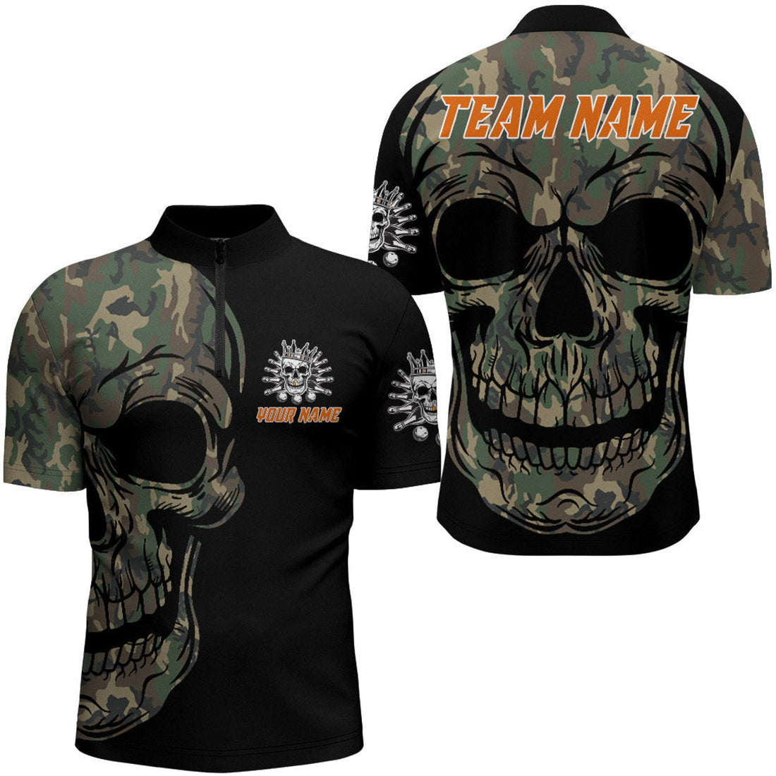 Custom Camo Bowling Shirt Custom Skull Bowling Jersey Men Bowling Quarter-Zip Shirt For Team