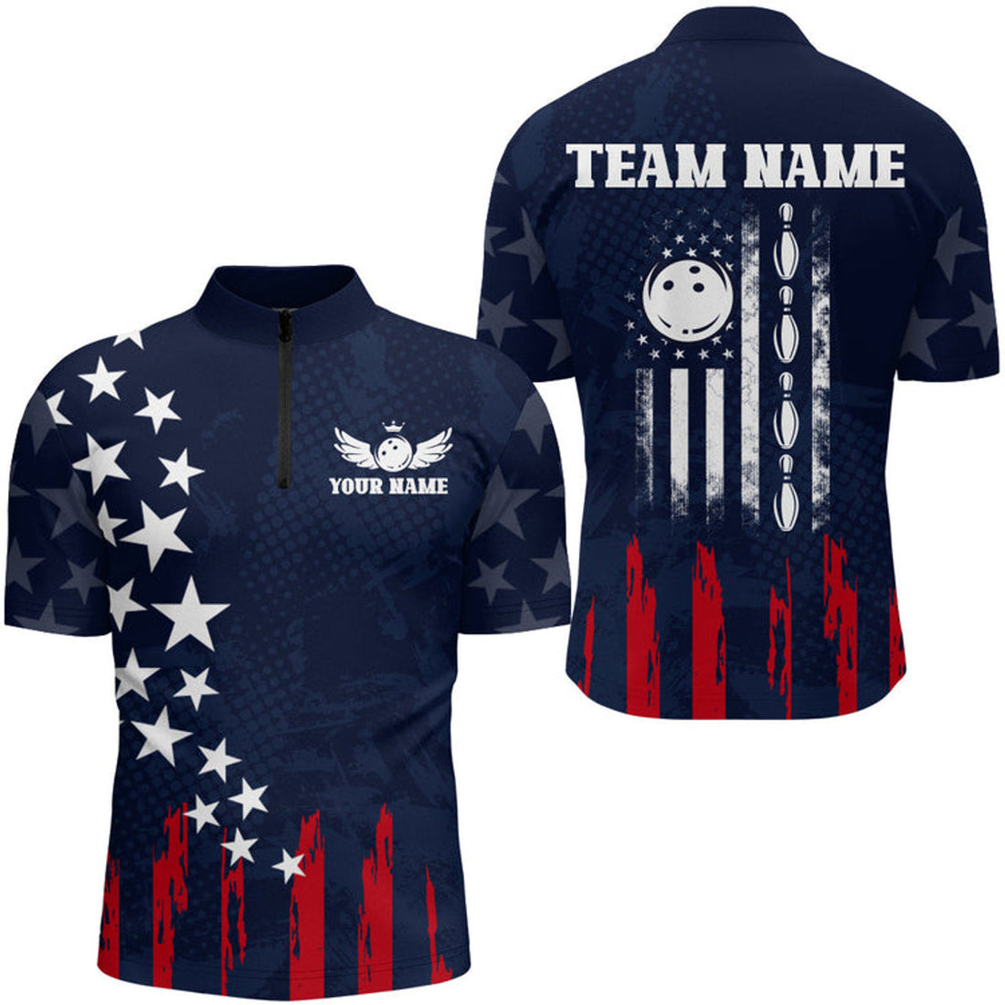Custom American Bowling Shirt Men Custom Bowling Quarter-Zip Shirt Team League Bowling Jersey