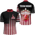 Custom American Bowling Jersey Men Custom Black Bowling Quarter-Zip Shirt Team Patriot Bowling Shirt
