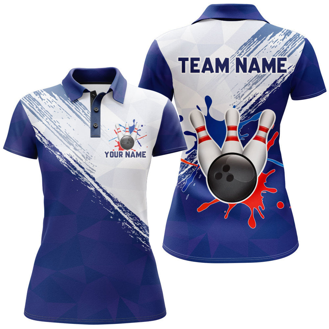 Custom Blue Bowling Polo Shirt For Women Retro Bowling Jersey Custom Bowling Team League Shirts