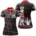 Custom Personalized Bowling Polo Shirt For Women Red And Black Bowling Shirt For Team Custom Bowling Jersey