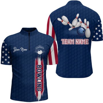 Custom American Bowling Shirt Men Custom Bowling Quarter-Zip Shirt Team League Bowling Jersey