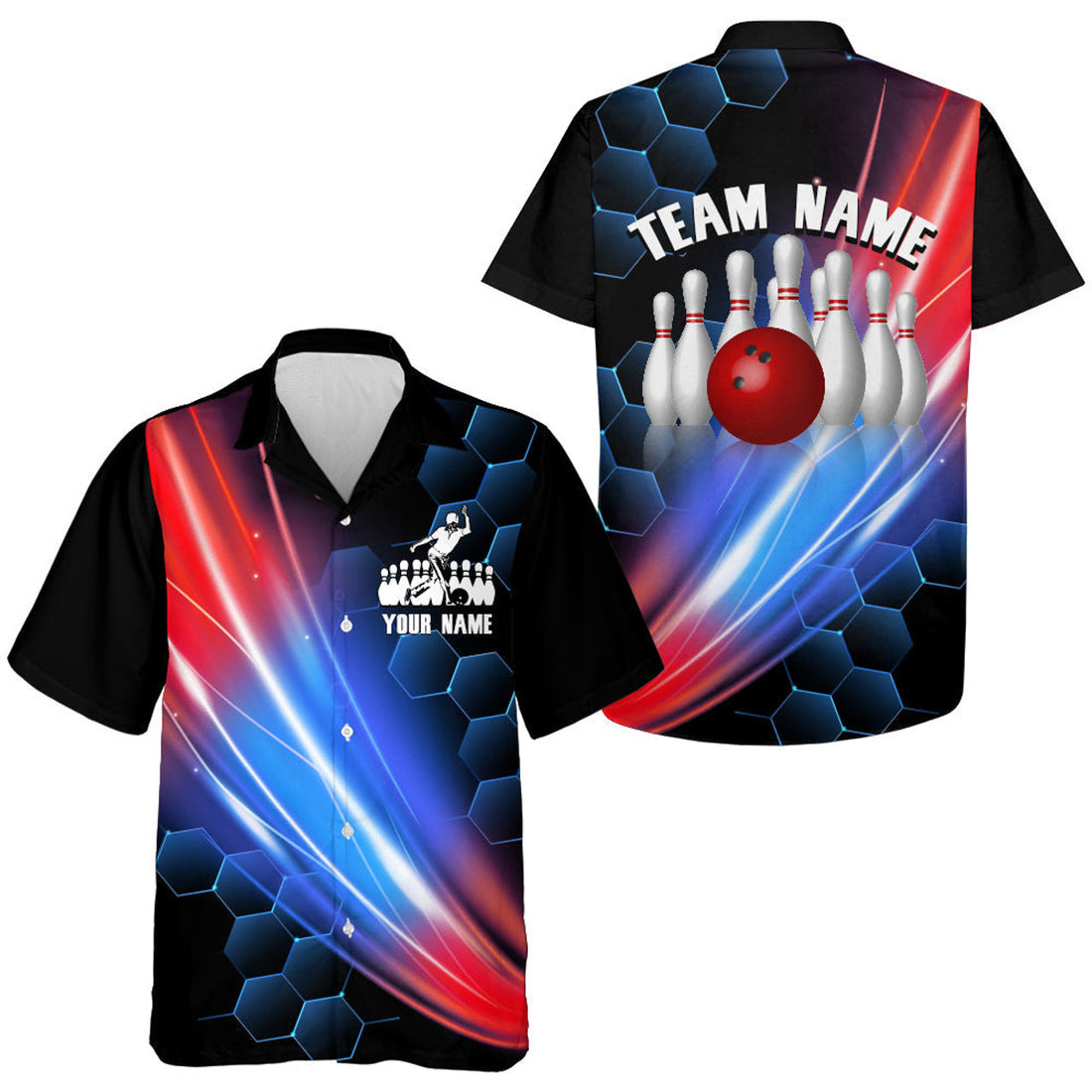 Custom Hawaiian Bowling Shirt For Women Men Custom Bowling Hawaiian Black Bowling Team Shirt