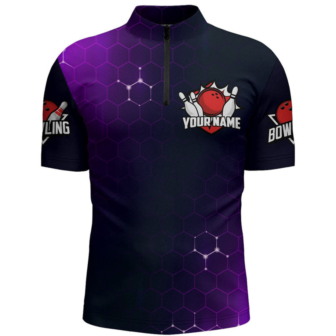 Custom Purple Bowling Quarter-Zip Shirt for Men Custom Bowling Jersey Bowling Team League Shirt