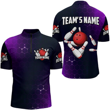 Custom Purple Bowling Quarter-Zip Shirt for Men Custom Bowling Jersey Bowling Team League Shirt