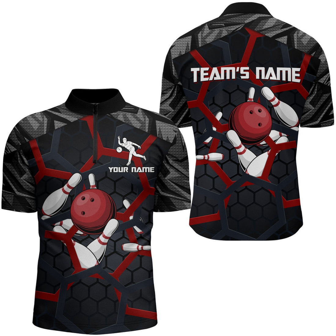 Custom Bowling Quarter-Zip Shirt For Men Camo Bowling Jersey 1/4 Zip Bowling Team League Shirts