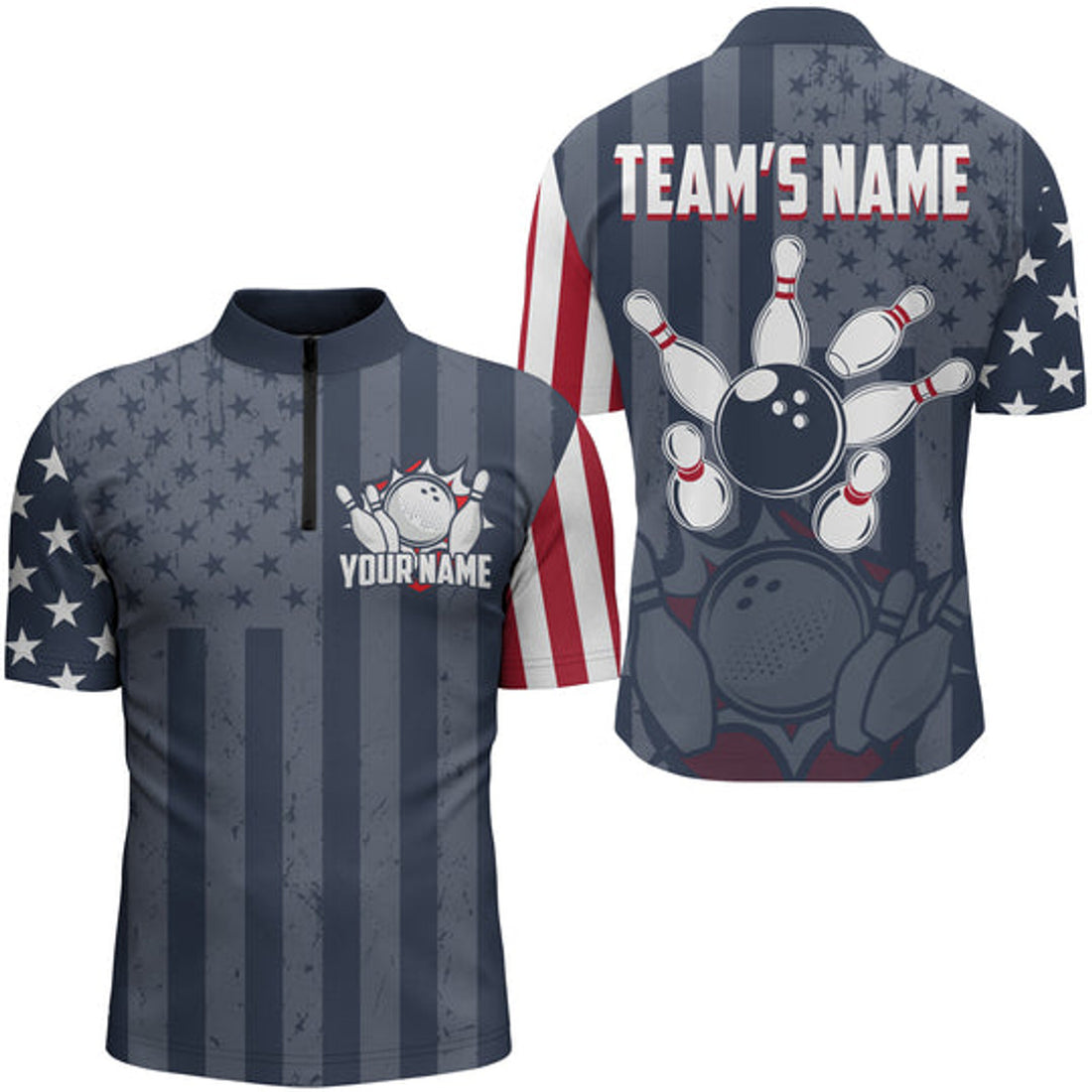 Custom Personalized 3D Bowling Jersey for Men USA Bowling Team Shirt Bowling Quarter-Zip Shirt, Flag Bowling Jersey Shirt