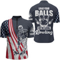 Custom Bowling shirts for men American flag patriotic Bowling Ball & Pins men Quarter Zip