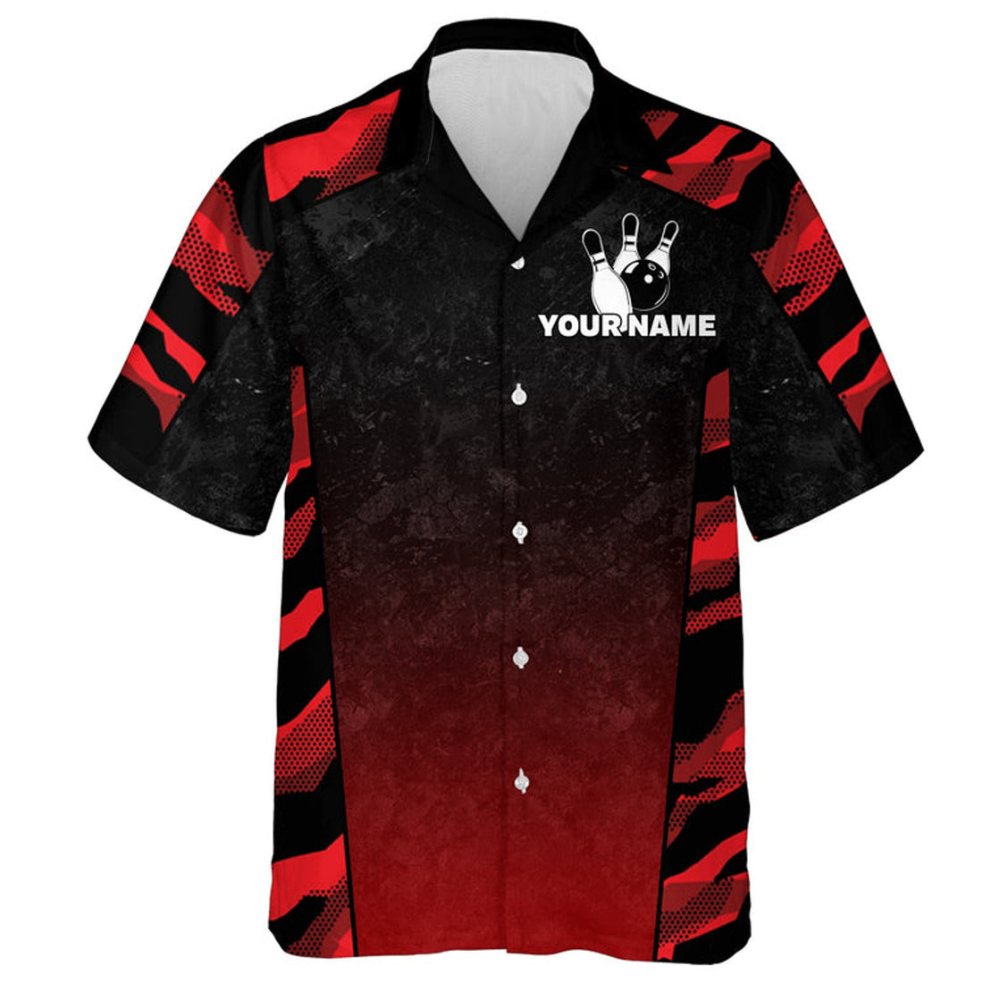 Custom Red Camo Hawaiian Bowling Shirt For Men, Custom Name Team Name Bowling Jersey Strike Bowling Shirt