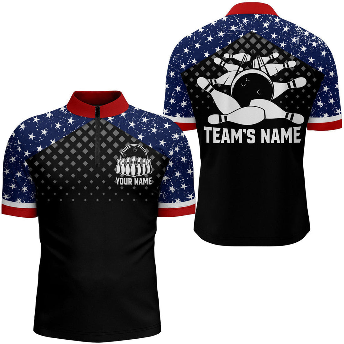 Custom Patriotic Bowling Quarter-Zip Shirt Men Custom Ladies Bowling Team League Jersey USA Bowling Shirt