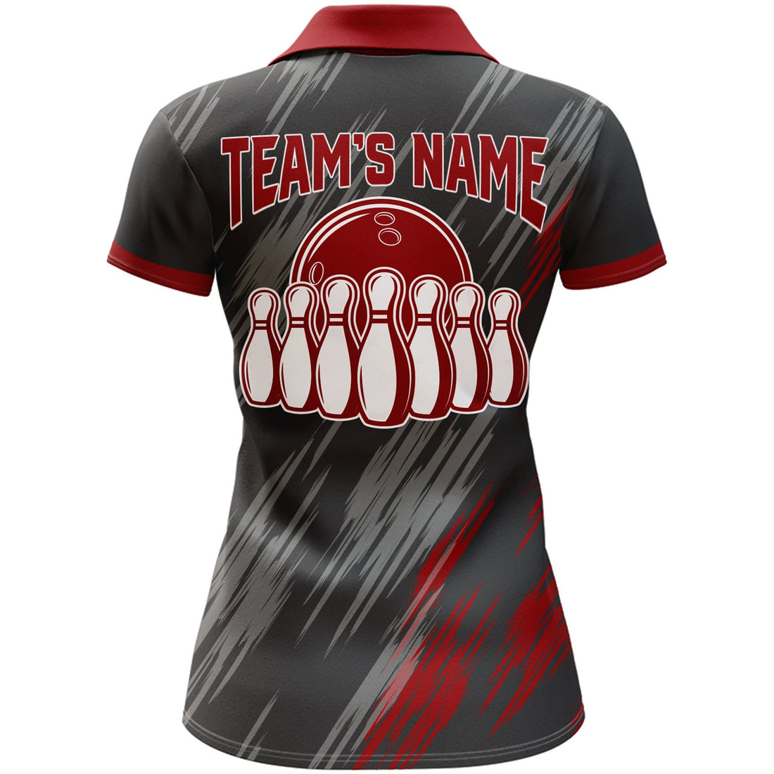 Custom Skull Bowling Polo Shirt For Women Black&Red Bowling Jersey Ladies Bowling Team Shirt