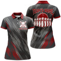 Custom Skull Bowling Polo Shirt For Women Black&Red Bowling Jersey Ladies Bowling Team Shirt