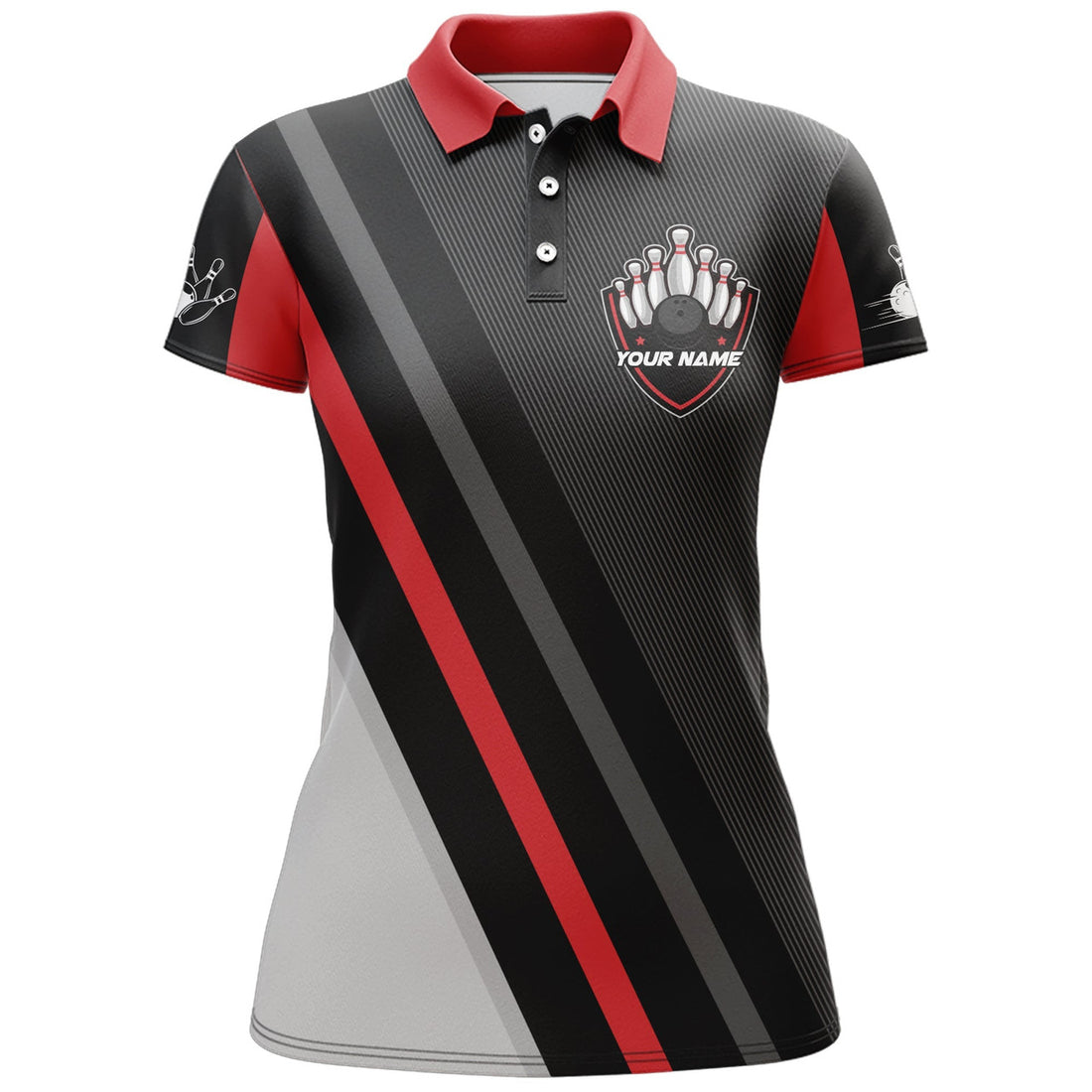 Custom Black&Red Bowling Polo Shirt For Women Vintage Bowling Team League Jersey Custom Bowling Shirt