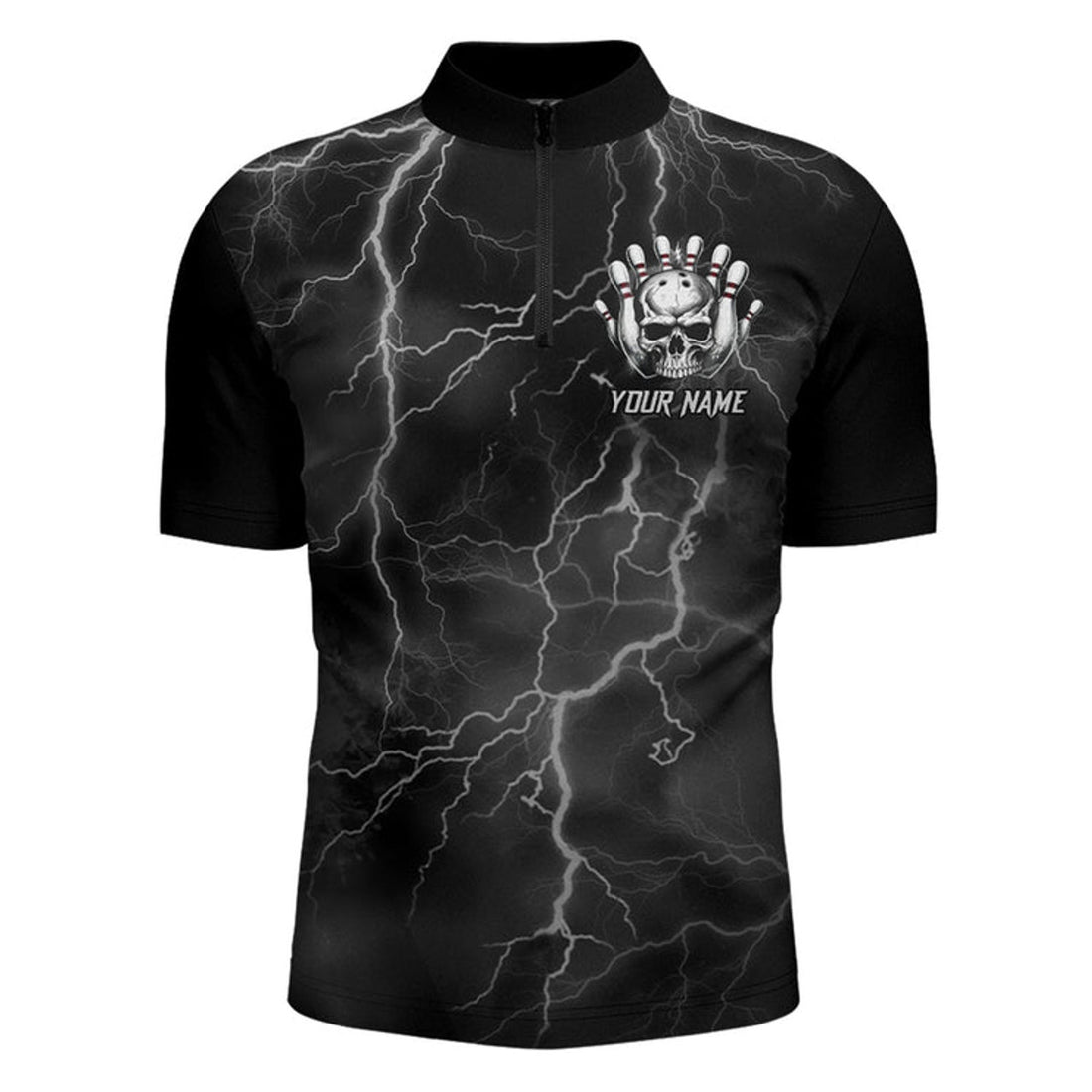 Custom Skull Bowling League Shirt Men Bowling Jersey Team Lightning Thunder Bowling Quarter-Zip Shirt