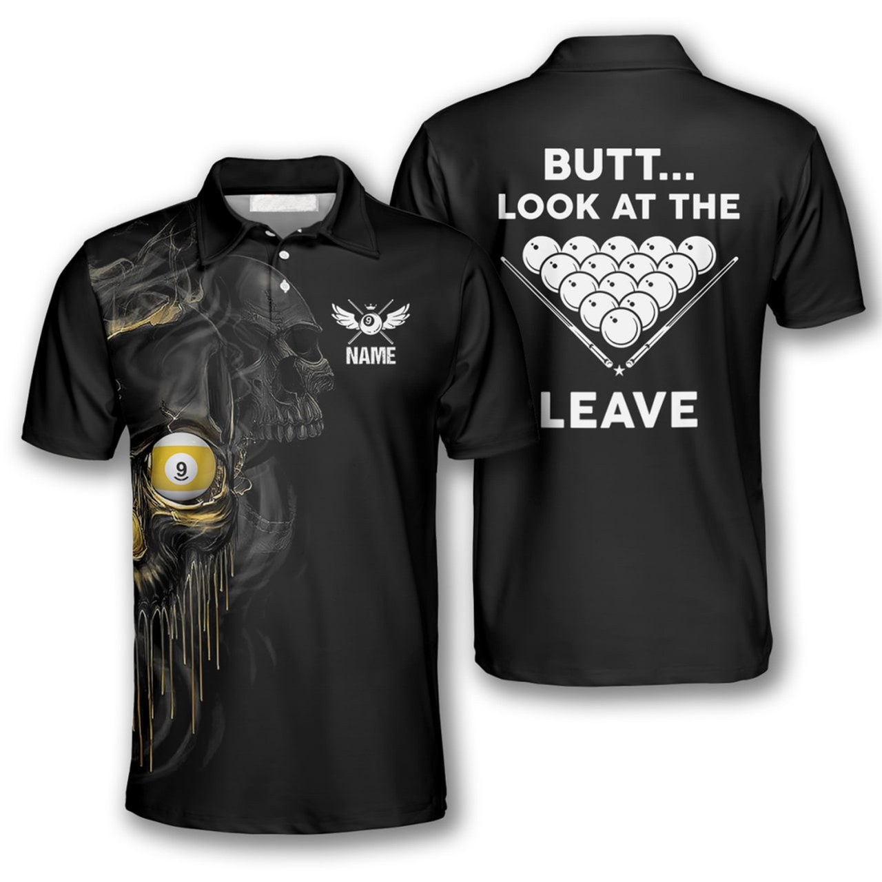 Custom 3D All Over Print Skull 9 Ball But Look At The Leave Polo Shirt, Custom Billiard Shirts for Team