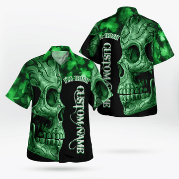 Irish St. Patrick Day hawaiian shirt, Green Shamrocks Reflecting Light On Black Background 3D Hawaii Shirt - Gift For Irish