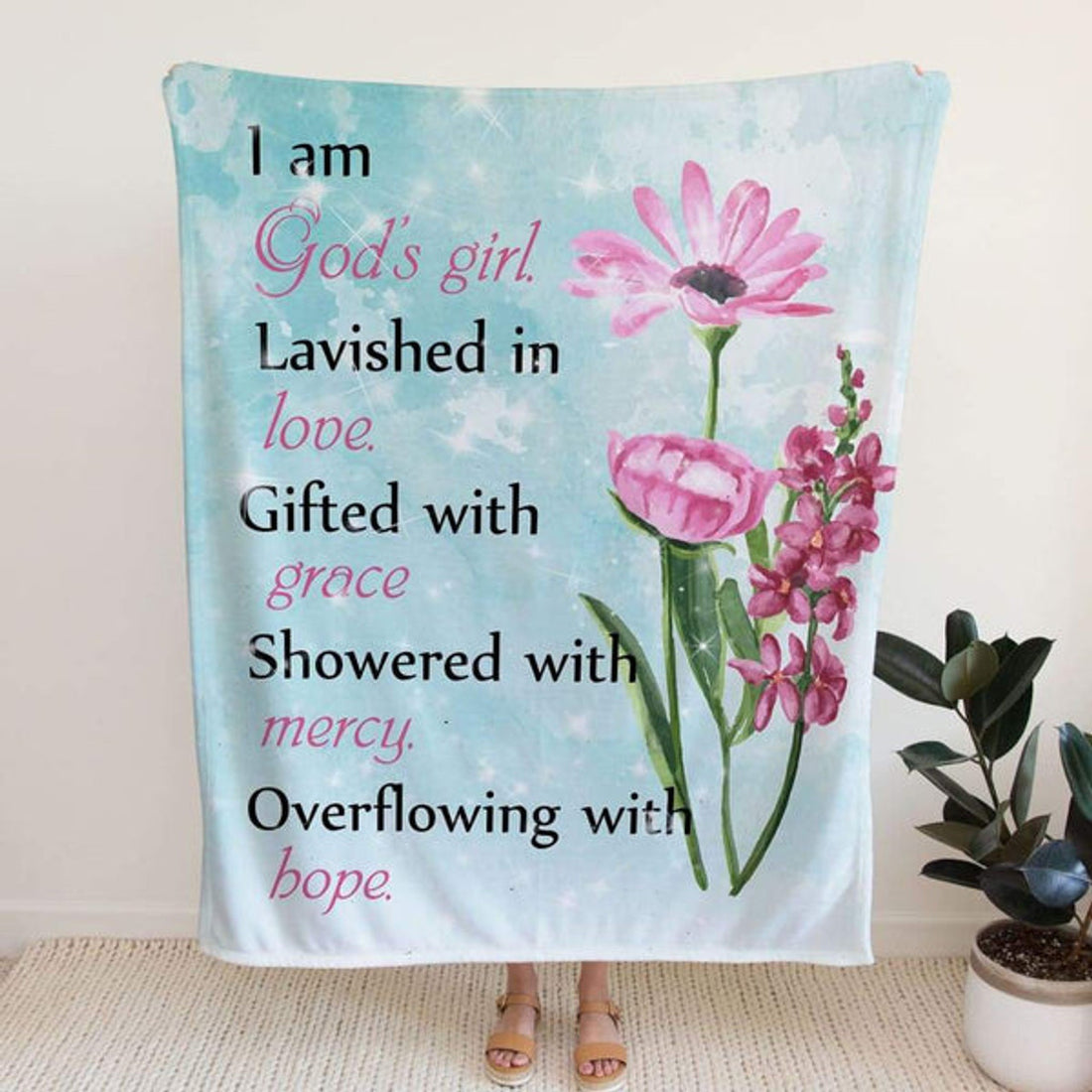 FUNSTUFFPRINT I Am God's Girl Lavished In Love Gifted With Grace Fleece Blanket - Christian Blanket - Bible Verse Blanket