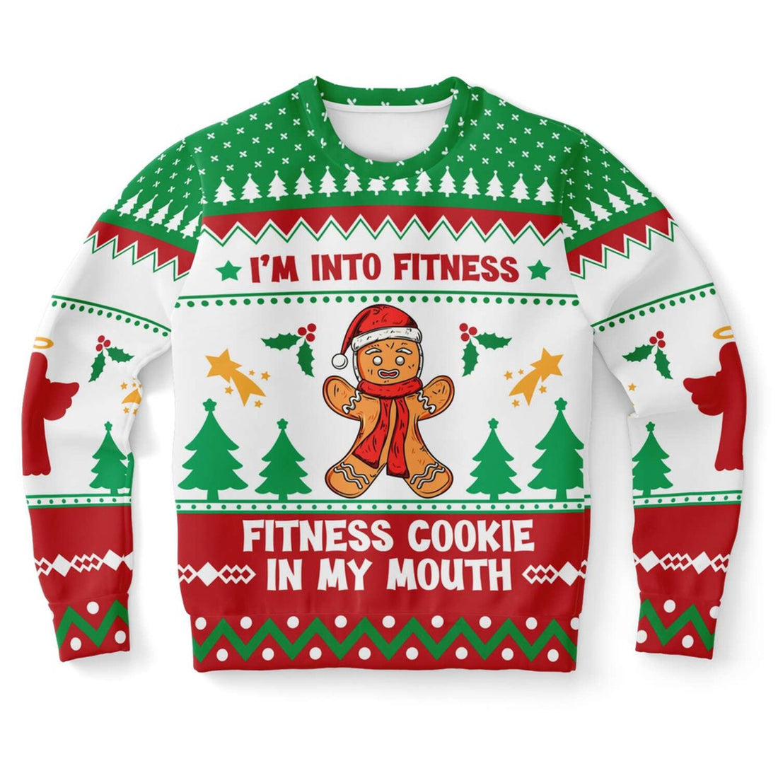 FUNSTUFFPRINT I Am Into Fitness, Fitness Cookie In My Mouth Gingerbread Ugly Christmas Sweater, Christmas Sweater, Ugly Sweater, Funny Xmas Sweaters Ugly Sweater