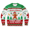 FUNSTUFFPRINT I Am Into Fitness, Fitness Cookie In My Mouth Gingerbread Ugly Christmas Sweater, Christmas Sweater, Ugly Sweater, Funny Xmas Sweaters Ugly Sweater