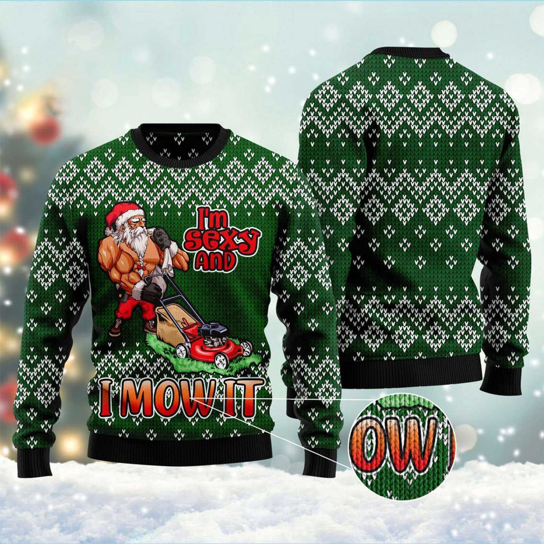 FUNSTUFFPRINT I Am Sexy And I Mow It Ugly Christmas Sweater, Christmas Sweater, Ugly Sweater, Funny Xmas Sweaters Ugly Sweater
