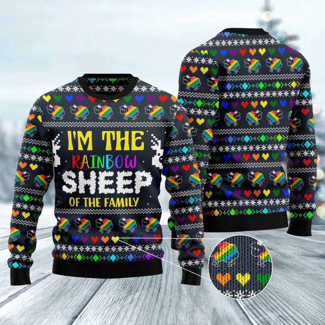FUNSTUFFPRINT I Am The Rainbow Sheep Of Family Ugly Christmas Sweater, Christmas Sweater, Ugly Sweater, Funny Xmas Sweaters Ugly Sweater