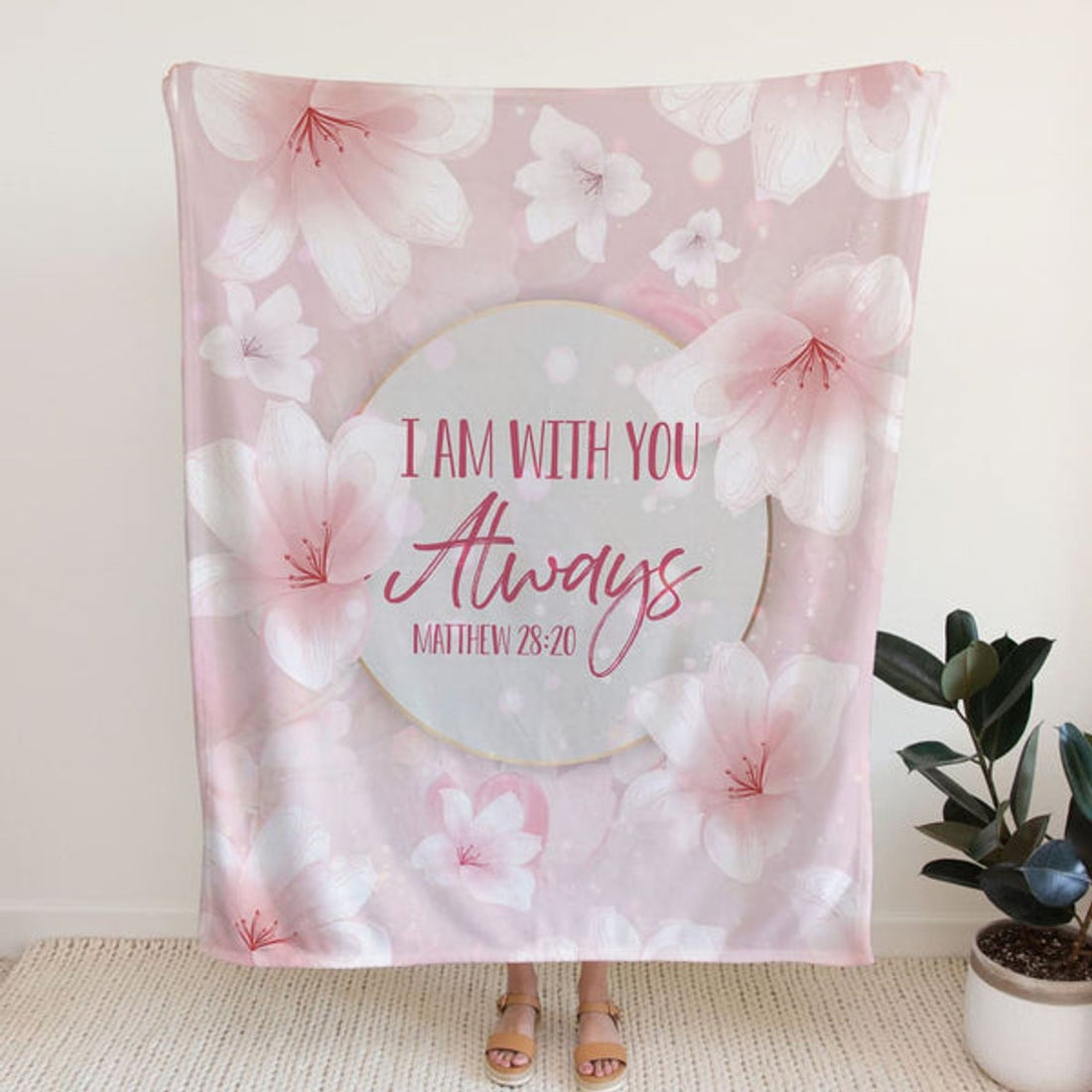 FUNSTUFFPRINT I Am With You Always 4 Matthew 2820 Fleece Blanket - Christian Blanket - Bible Verse Blanket