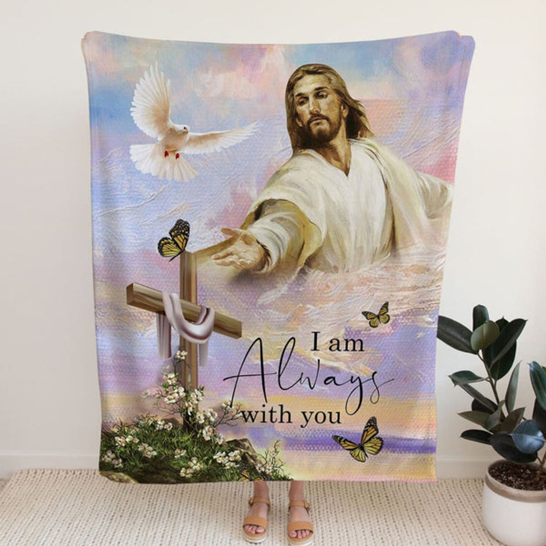 FUNSTUFFPRINT I Am With You Always Matthew 2820 Fleece Blanket - Christian Blanket - Bible Verse Blanket